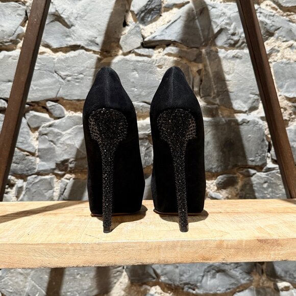 Jimmy Choo Black Suede Crystal Embellished Heels Platform Esam Pumps - Picture 5 of 13